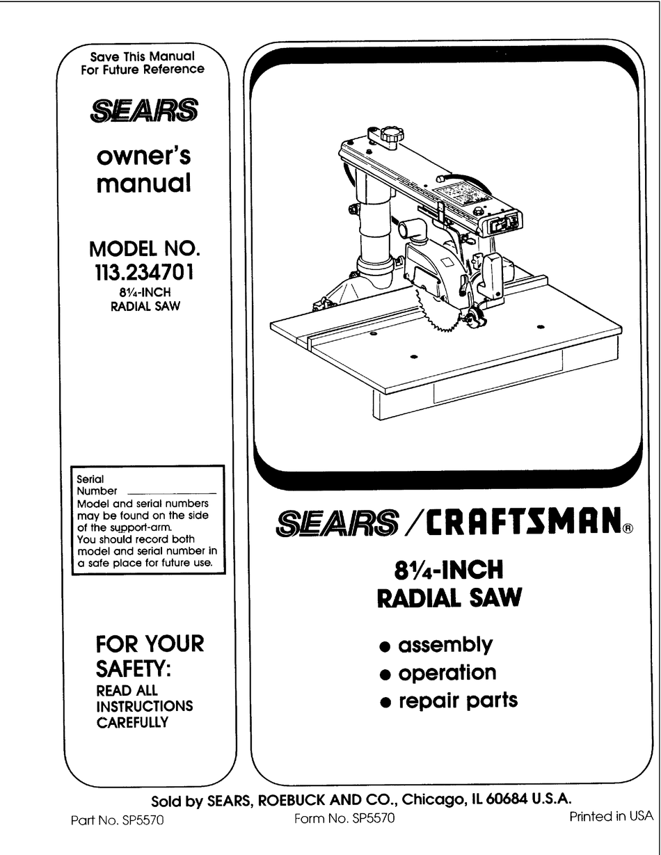 CRAFTSMAN 113.234701 OWNER'S MANUAL Pdf 