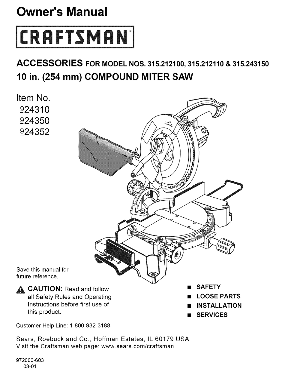 CRAFTSMAN 315.212100 OWNER'S MANUAL Pdf Download | ManualsLib