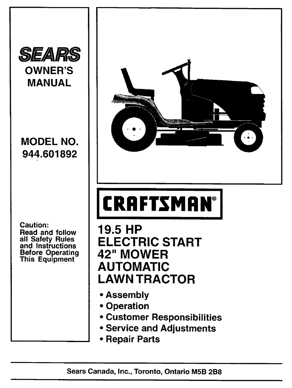 Sears Craftsman Owners Operator Manual 42" Lawn Tractor 917.275371 17.5 HP CD 