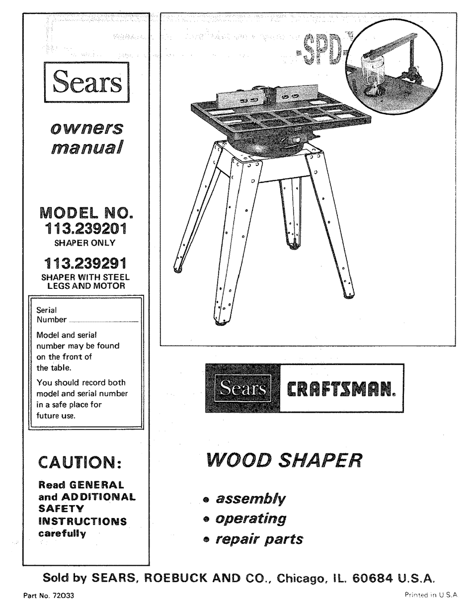 SEARS 113.239201 OWNER'S MANUAL Pdf Download | ManualsLib