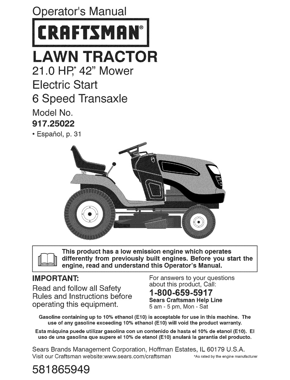 CRAFTSMAN 917.25022 OPERATOR'S MANUAL Pdf Download | ManualsLib