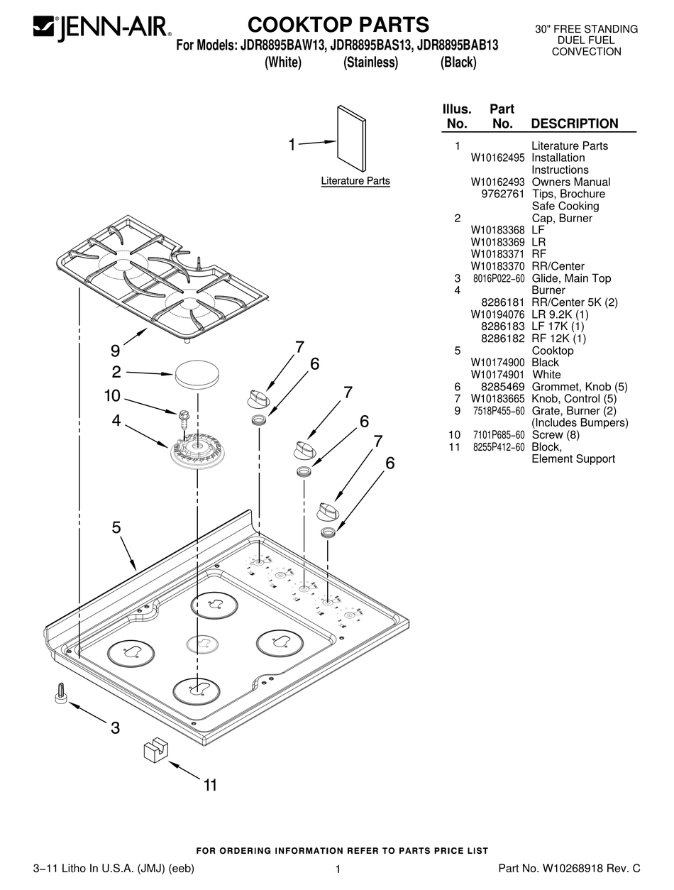 JENN-AIR JDR8895BAW13 PARTS LIST Pdf Download | ManualsLib
