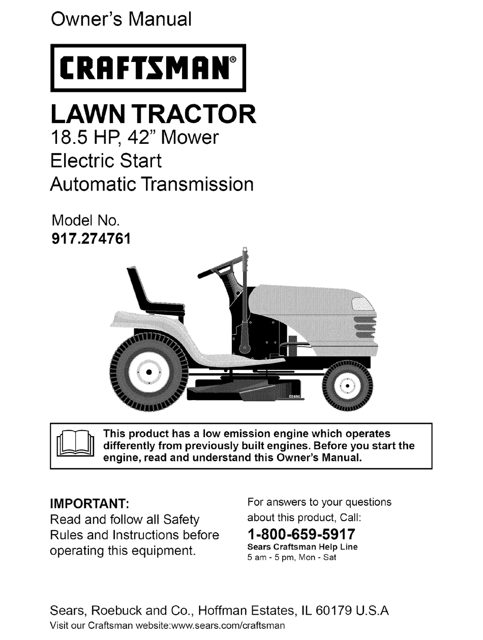 Craftsman lawn deals tractor manual 917