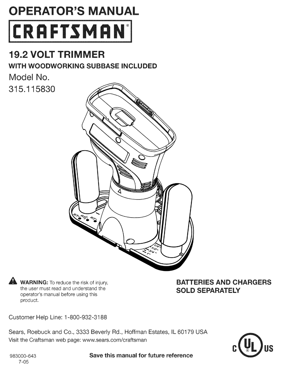 CRAFTSMAN 315.115830 OPERATOR S MANUAL Pdf Download ManualsLib