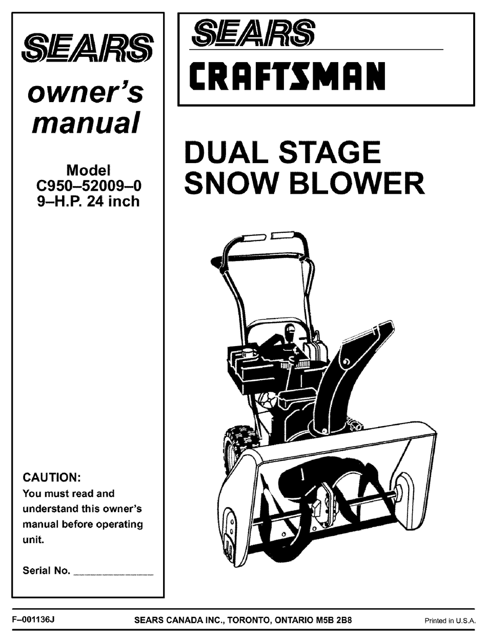 SEARS CRAFTSMAN C950520090 OWNER