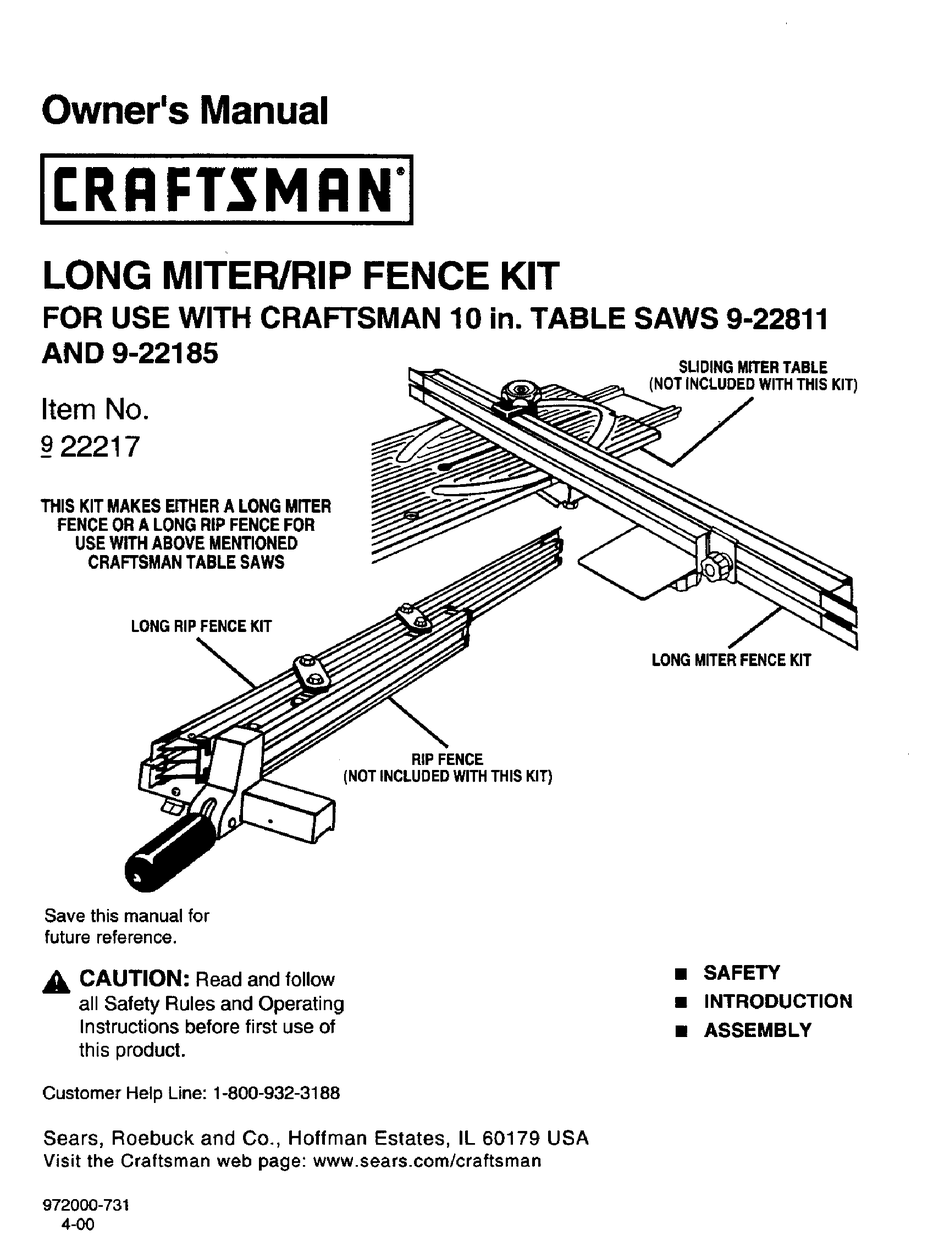 CRAFTSMAN 922217 OWNER'S MANUAL Pdf Download | ManualsLib