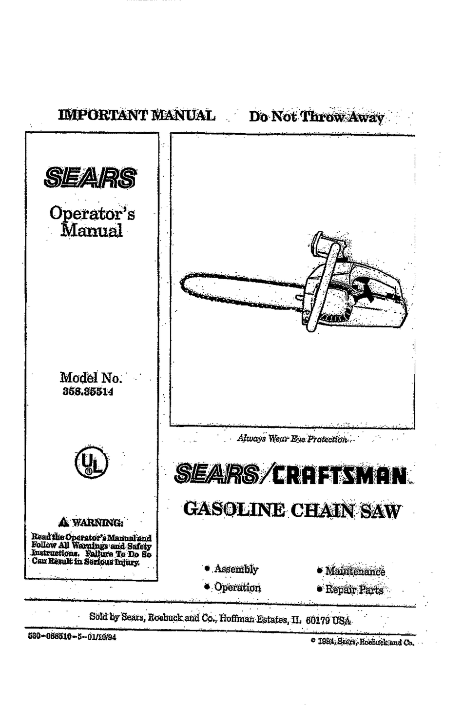 CRAFTSMAN 358.35514 OPERATOR'S MANUAL Pdf Download | ManualsLib