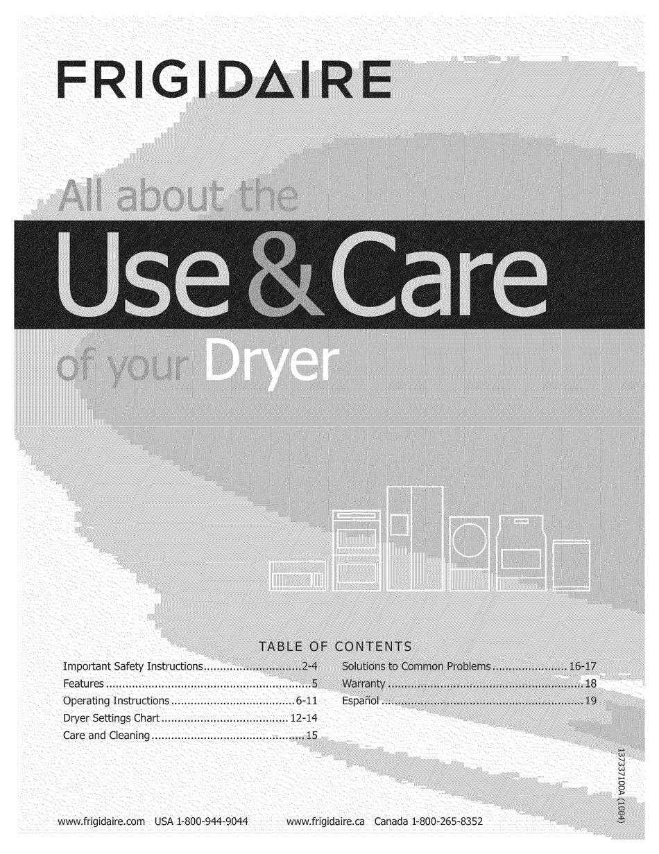 FRIGIDAIRE DRYER USE & CARE MANUAL Pdf Download | ManualsLib