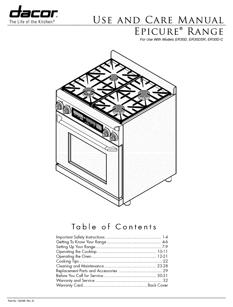 DACOR EPICURE RANGE USE AND CARE MANUAL Pdf Download ManualsLib