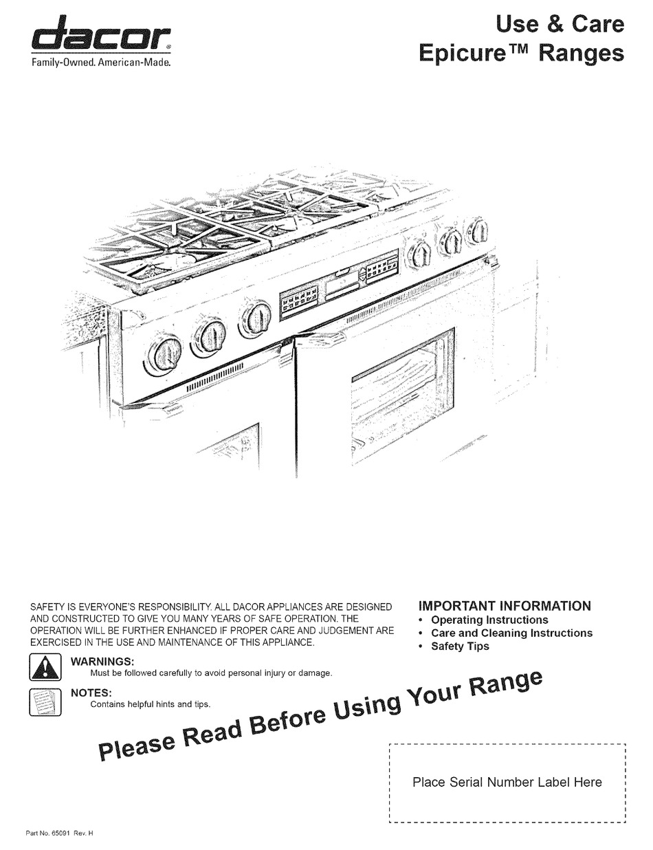 DACOR EPICURE SERIES USE & CARE MANUAL Pdf Download ManualsLib