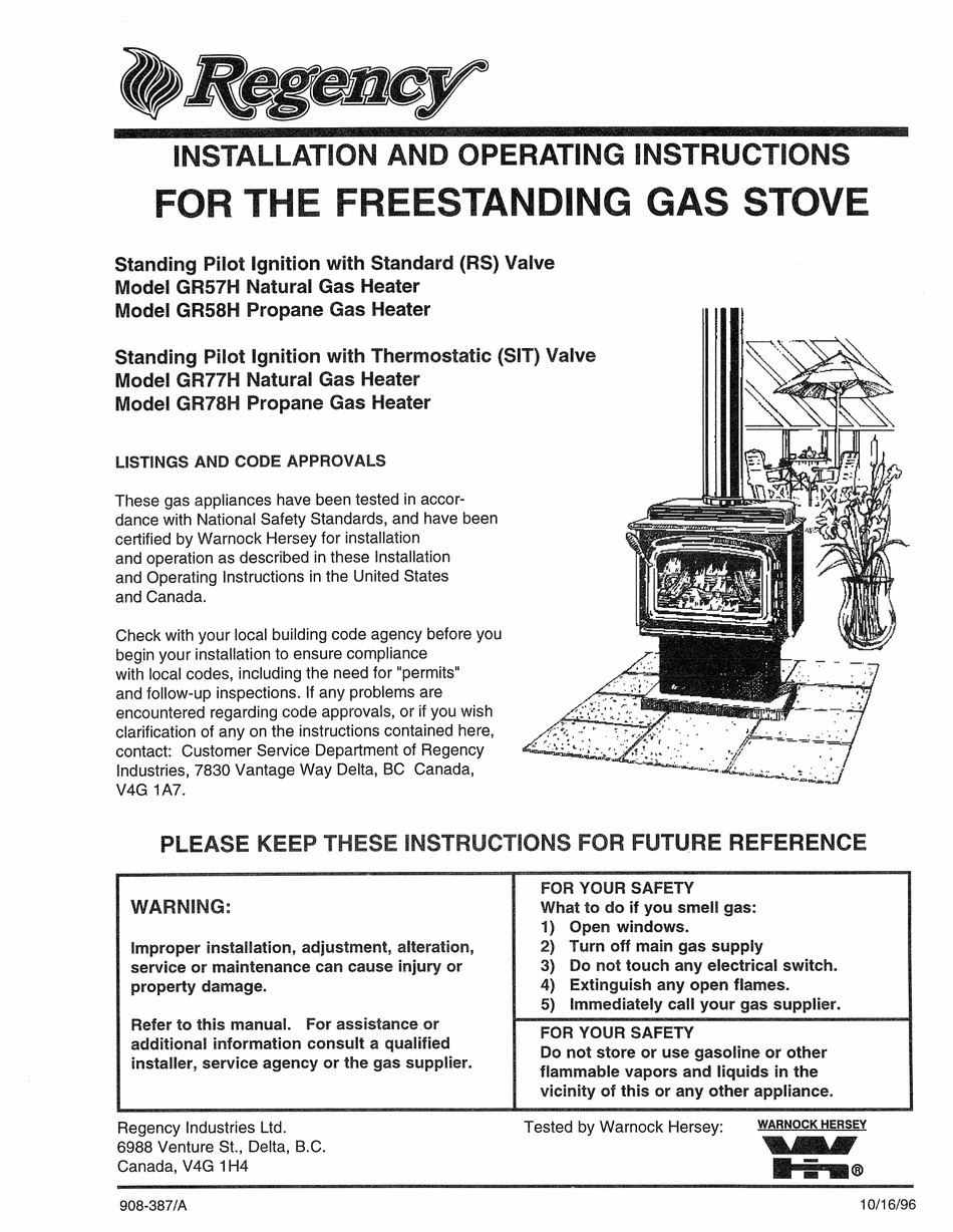 REGENCY GR57H INSTALLATION AND OPERATION INSTRUCTION MANUAL Pdf