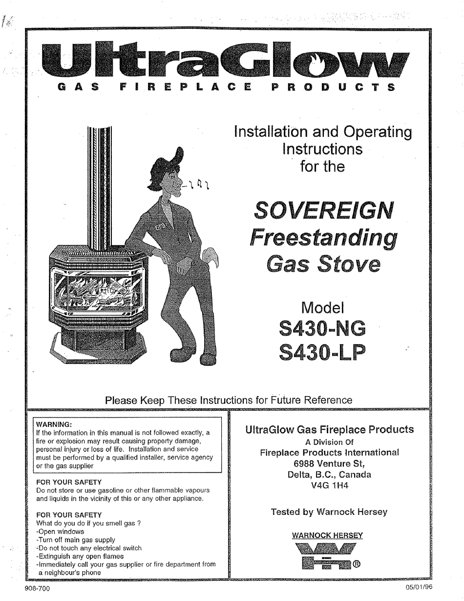 ULTRAGLOW S430NG INSTALLATION AND OPERATING INSTRUCTIONS MANUAL Pdf