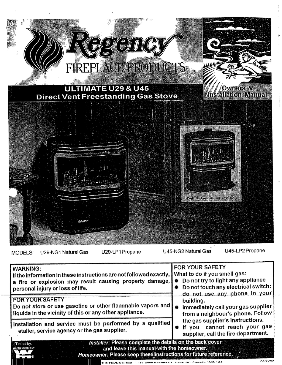 REGENCY ULTIMATE U29NG1 OWNERS & INSTALLATION MANUAL Pdf Download