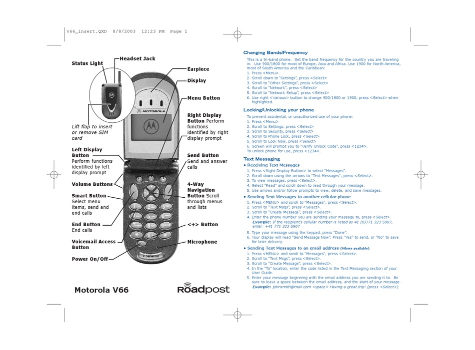 MOTOROLA V66 USER MANUAL Pdf Download | ManualsLib