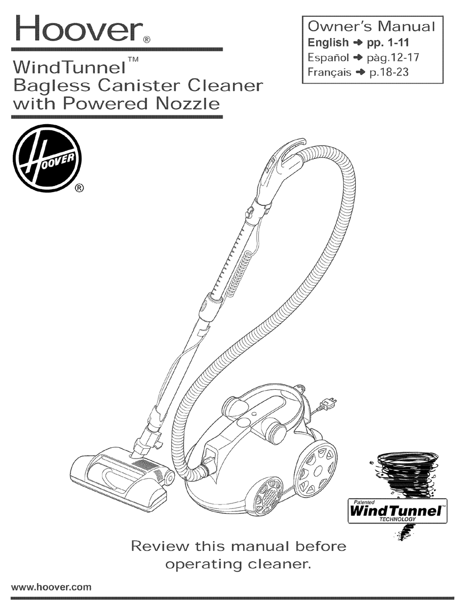 HOOVER WINDTUNNEL CANISTER CLEANER OWNER'S MANUAL Pdf Download | ManualsLib