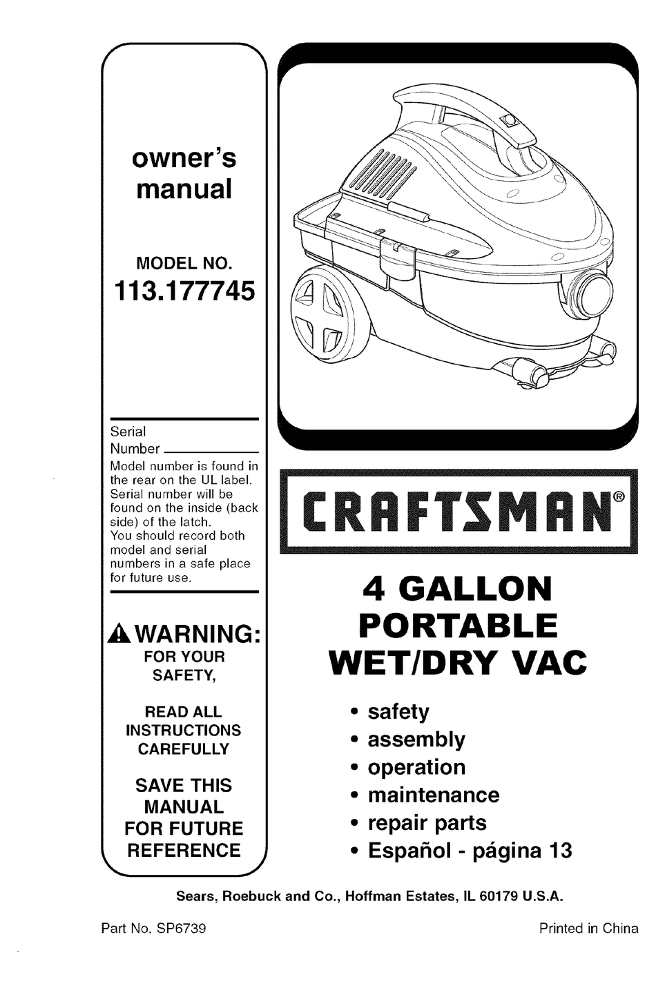 CRAFTSMAN 113.177745 OWNER'S MANUAL Pdf Download | ManualsLib