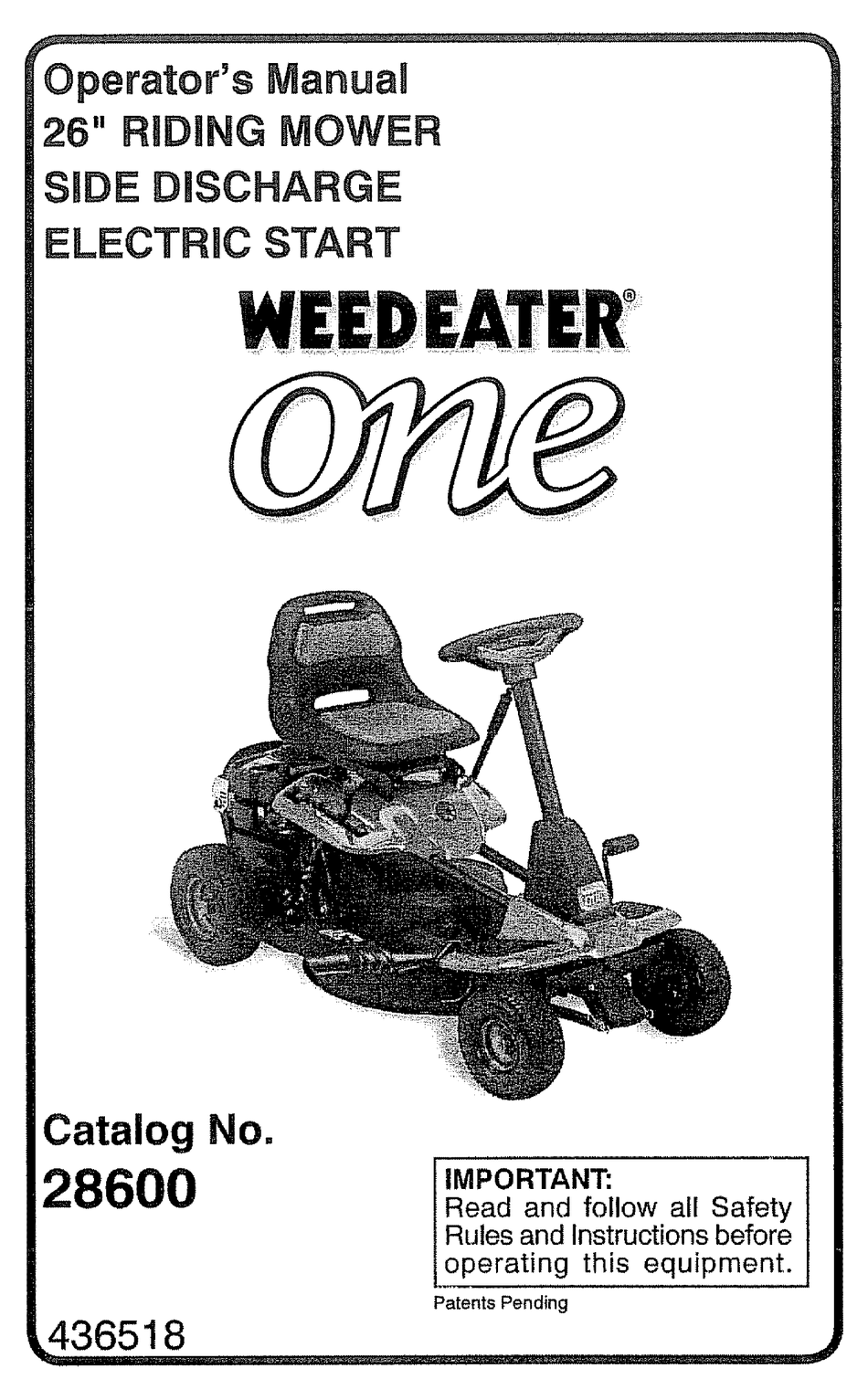 WEED EATER ONE OPERATOR'S MANUAL Pdf Download ManualsLib