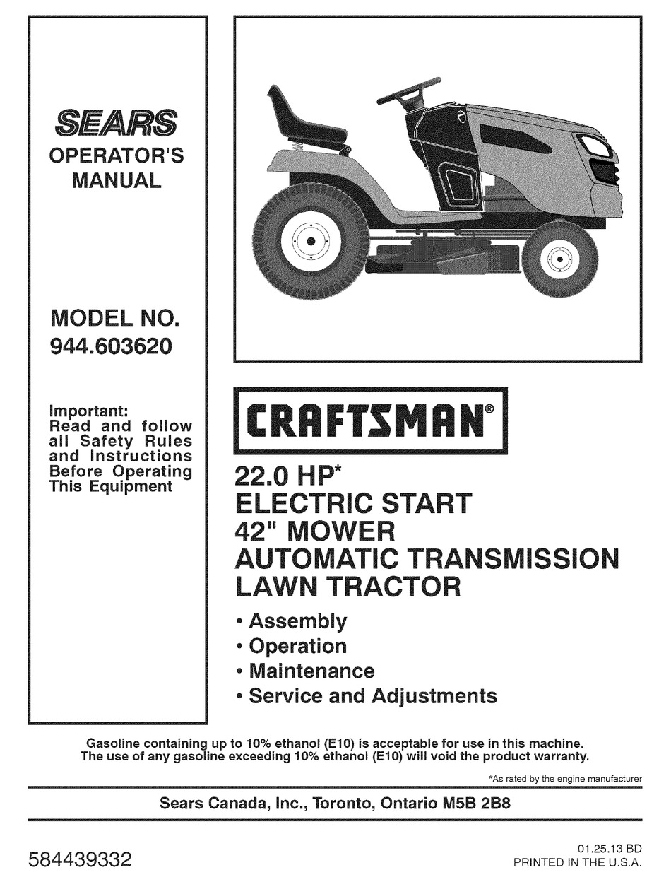 Craftsman 944.603620 Operator's Manual Pdf Download 