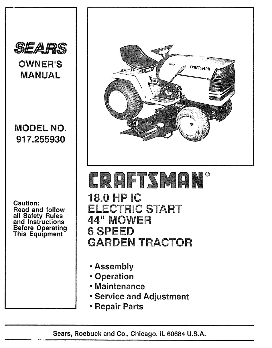 Craftsman lawn tractor online manual 917