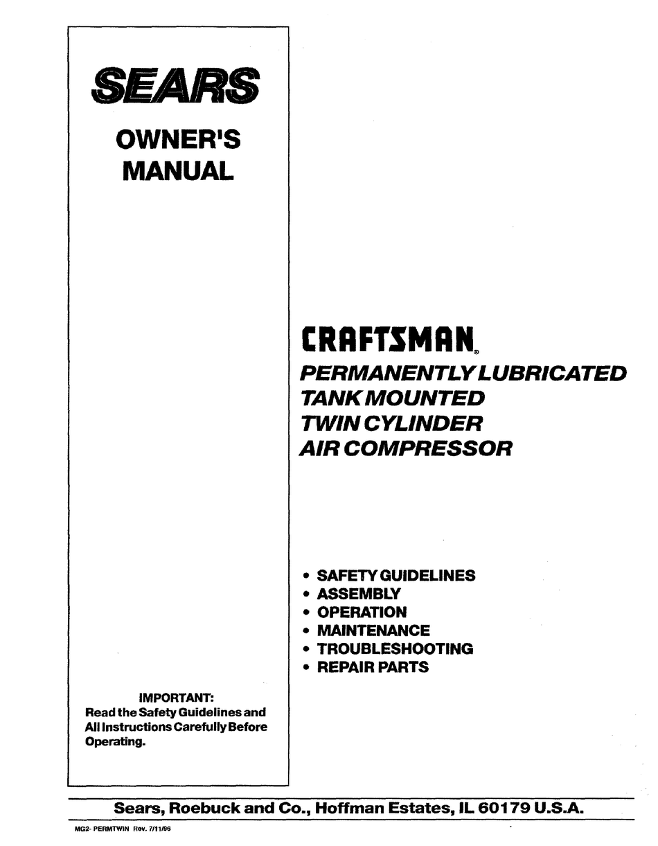 Craftsman Air Compressor Owner S Manual