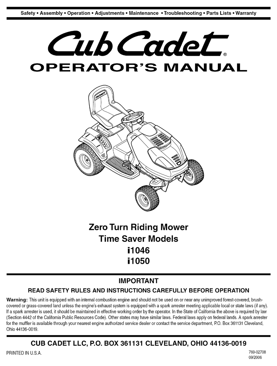 Cub cadet riding lawn deals mower manual