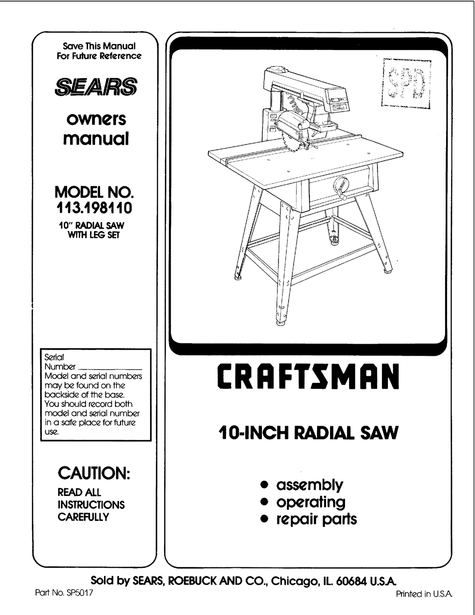 CRAFTSMAN 113.198110 OWNER'S MANUAL Pdf Download | ManualsLib