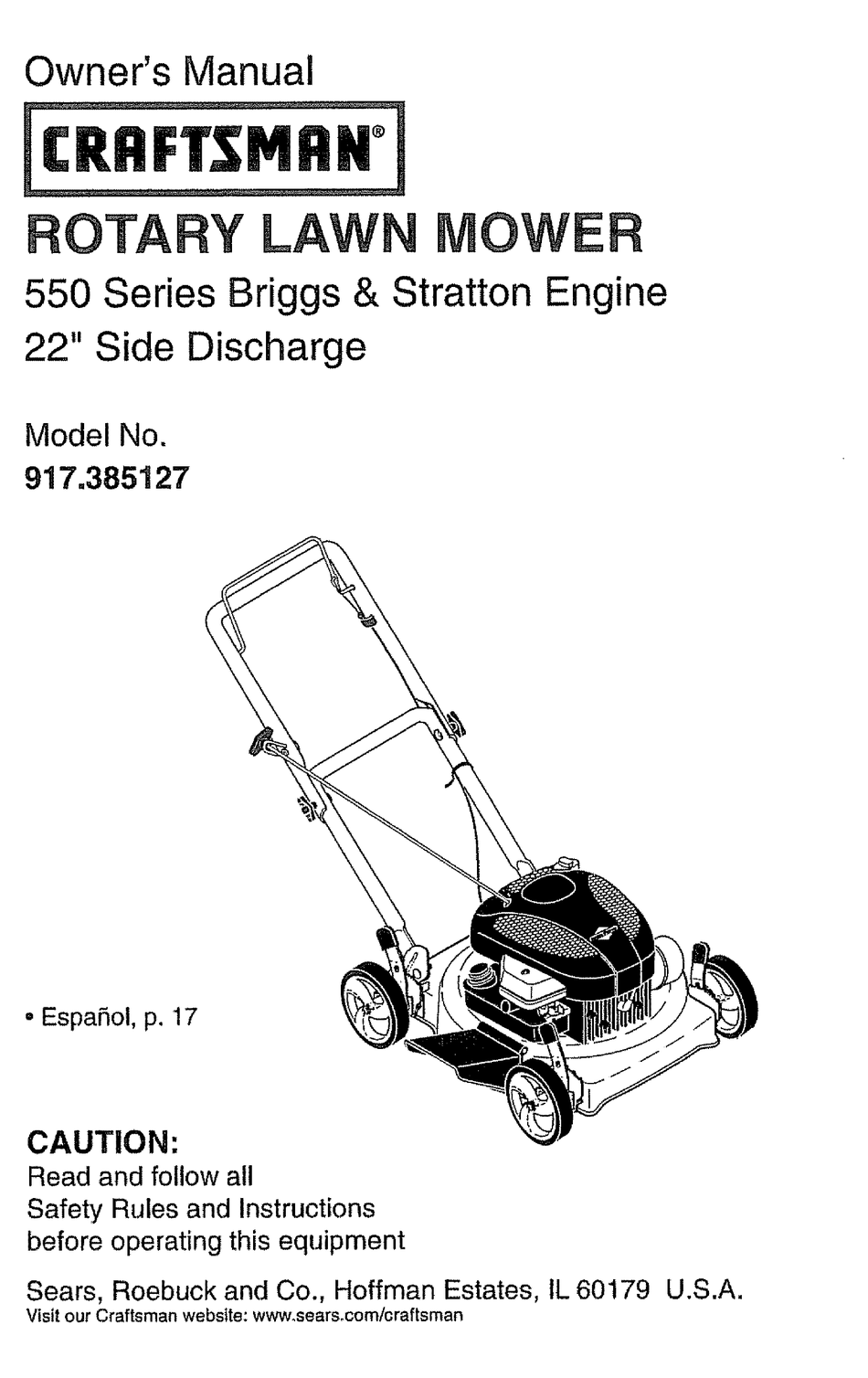 Craftsman 550 series silver edition lawn shop mower manual