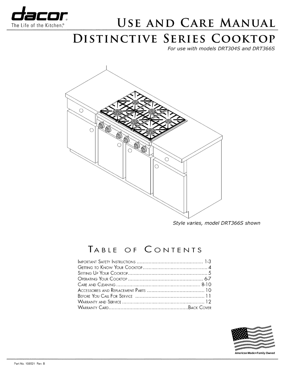 DACOR DRT366S USE AND CARE MANUAL Pdf Download ManualsLib