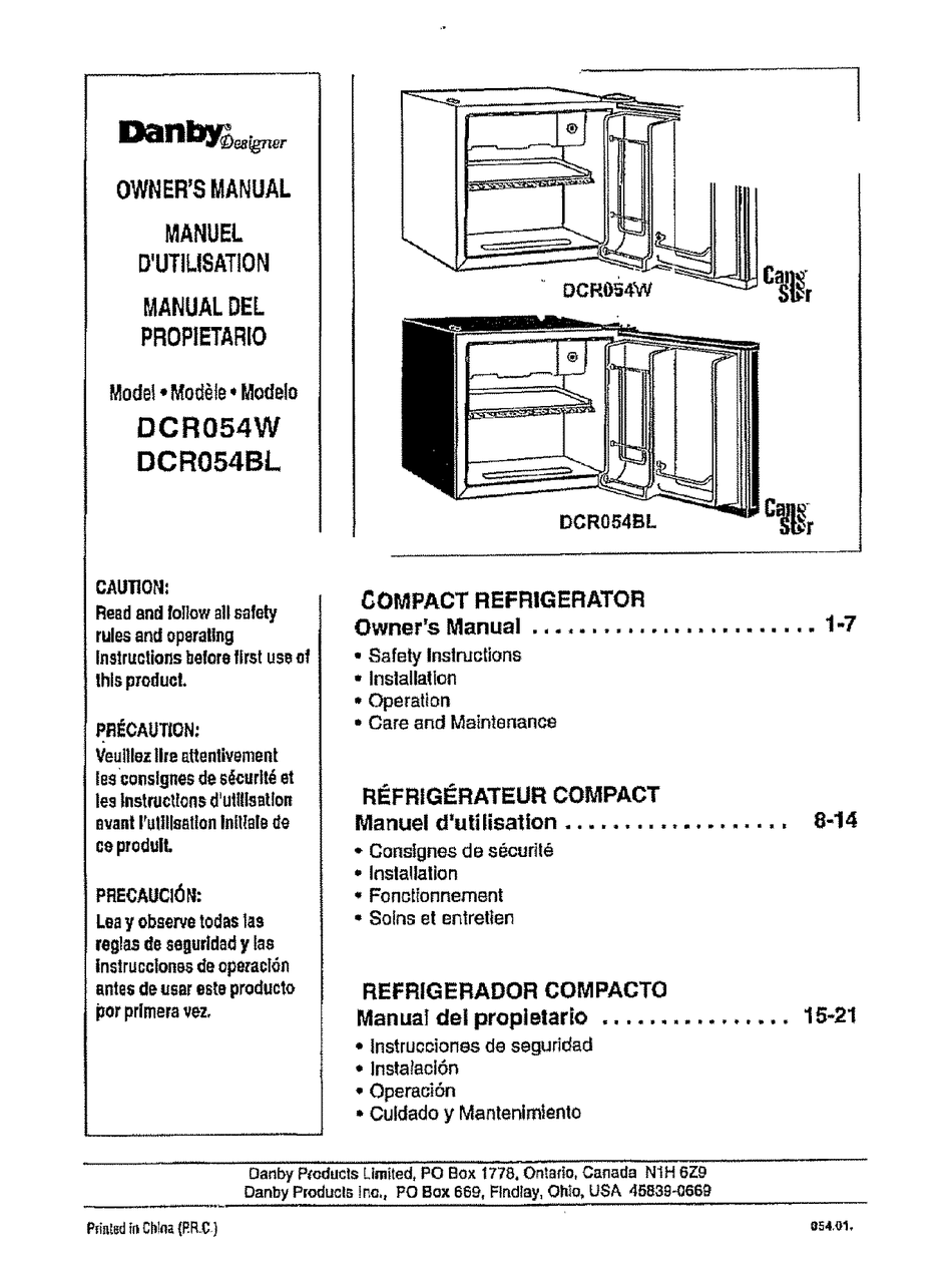 Danby Designer Dcr054bl Owner S Manual Pdf Download Manualslib
