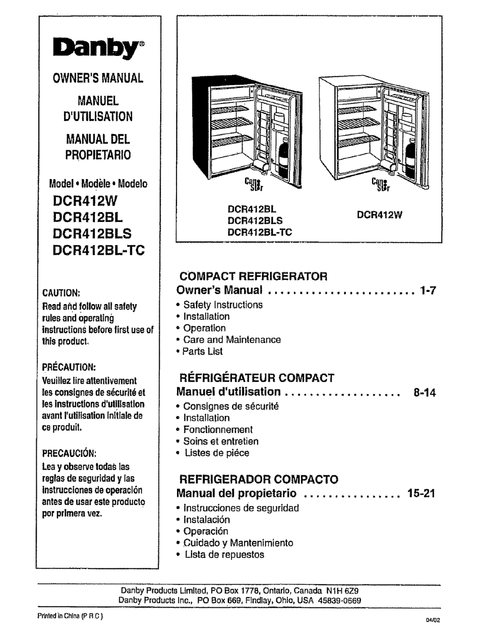 Danby Dcr412bls Owner S Manual Pdf Download Manualslib
