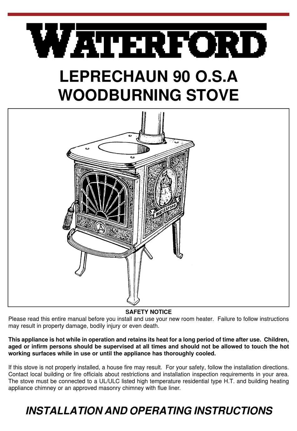 WATERFORD LEPRECHAUN 90 O.S.A INSTALLATION AND OPERATING INSTRUCTIONS