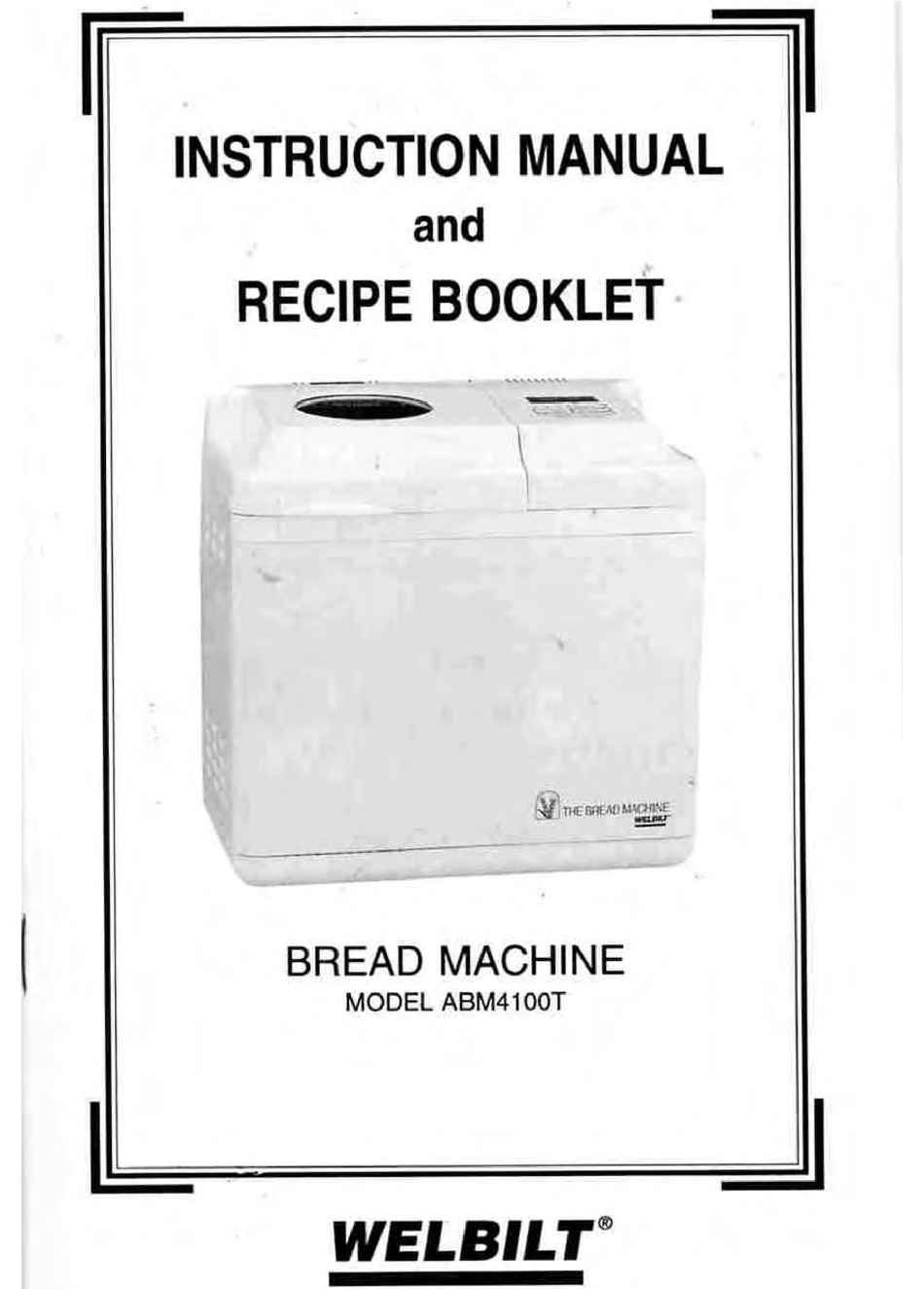 Welbilt ABM4400 Bread Machine Operator Instruction Maint Manual & Recipes CD 