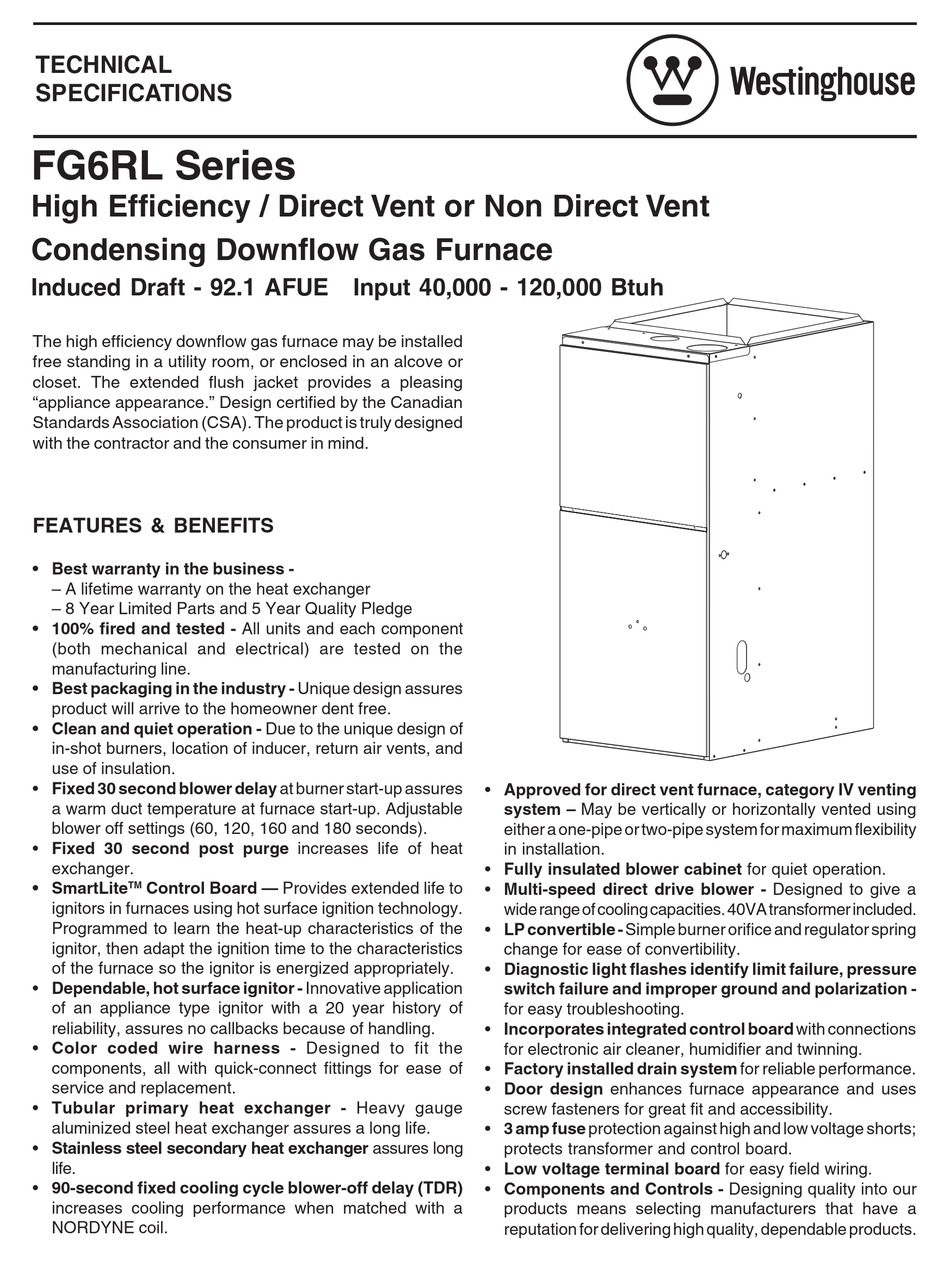 WESTINGHOUSE FG6RL SERIES TECHNICAL SPECIFICATIONS Pdf Download