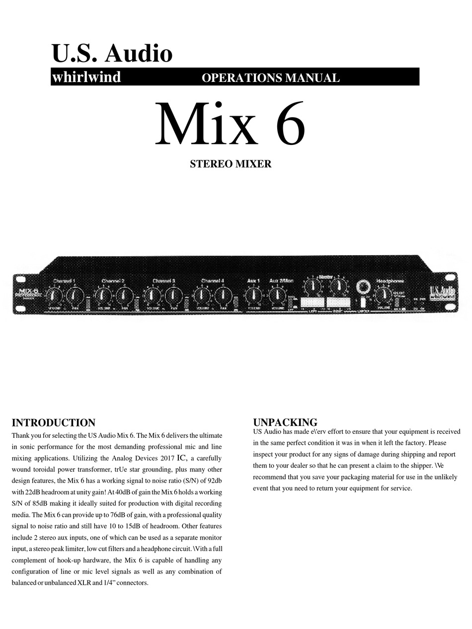 WHIRLWIND MIX 6 OPERATION MANUAL Pdf Download | ManualsLib