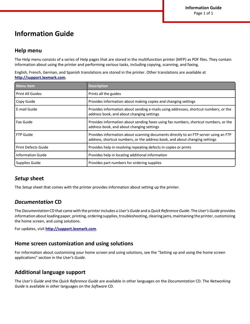 LEXMARK XM1145 INFORMATION MANUAL Pdf Download ManualsLib