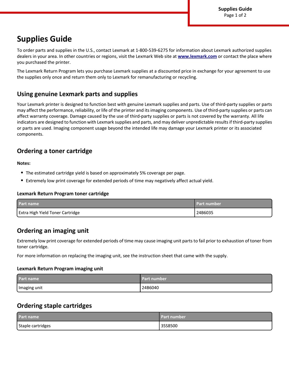 LEXMARK XM3150 SUPPLIES MANUAL Pdf Download ManualsLib