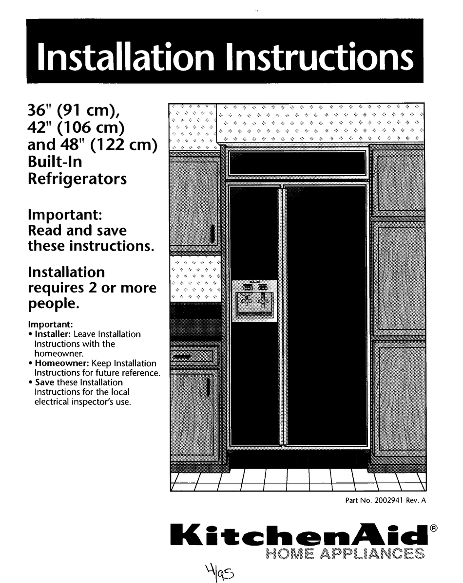 KITCHENAID KSSS36MDX00 INSTALLATION INSTRUCTIONS MANUAL Pdf Download