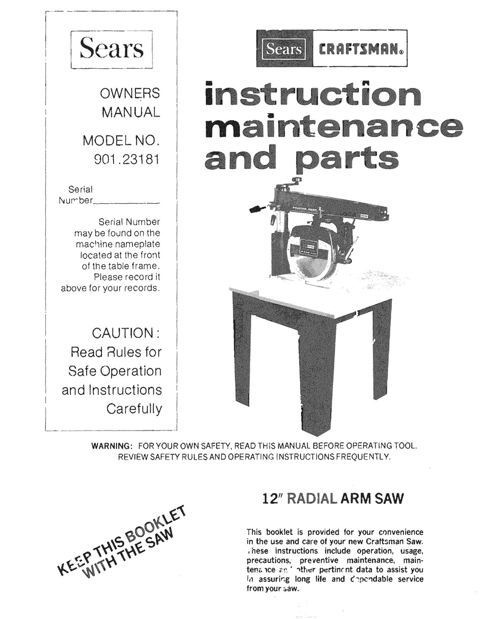 CRAFTSMAN 901.23181 OWNER'S MANUAL Pdf 