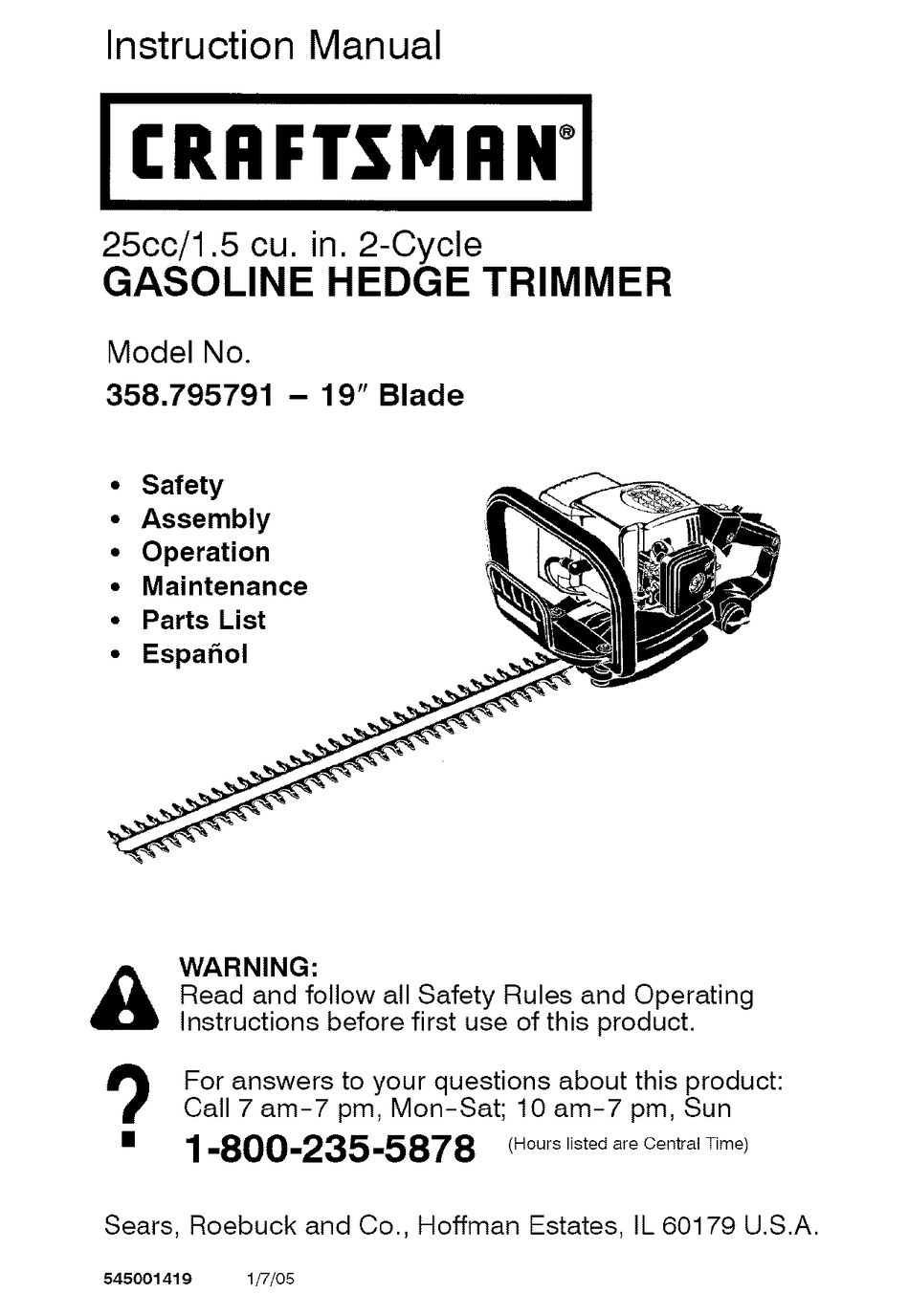 CRAFTSMAN 358.795791 INSTRUCTION MANUAL Pdf Download | ManualsLib