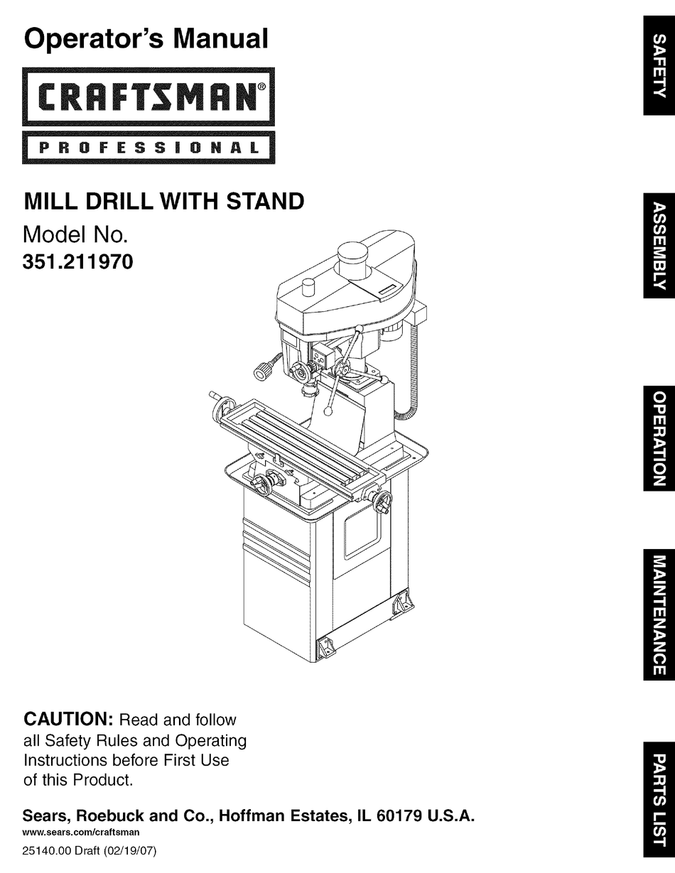 CRAFTSMAN PROFESSIONAL 351.211970 OPERATOR'S MANUAL Pdf Download ...