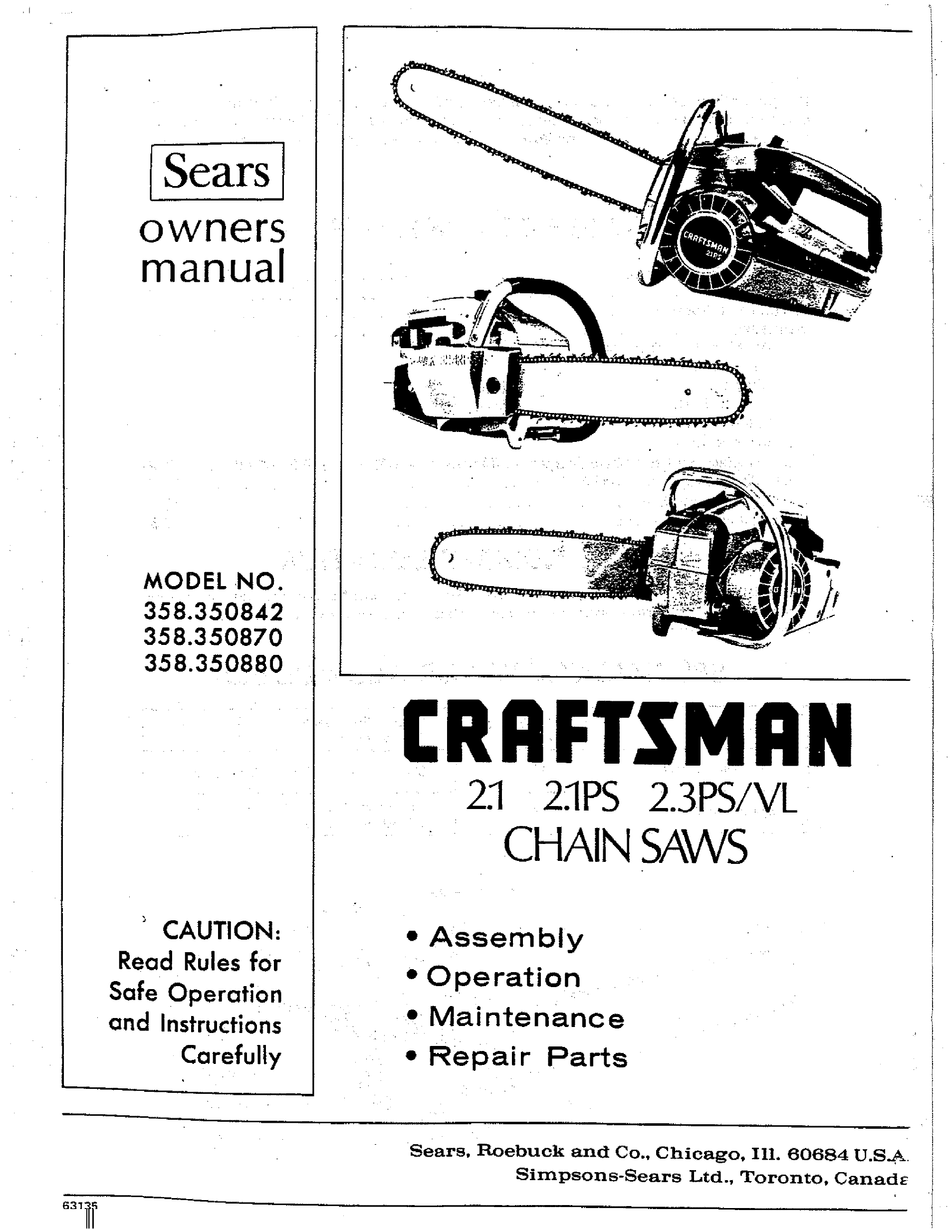 Sears Craftsman 358 350870 Owner S Manual Pdf Download Manualslib