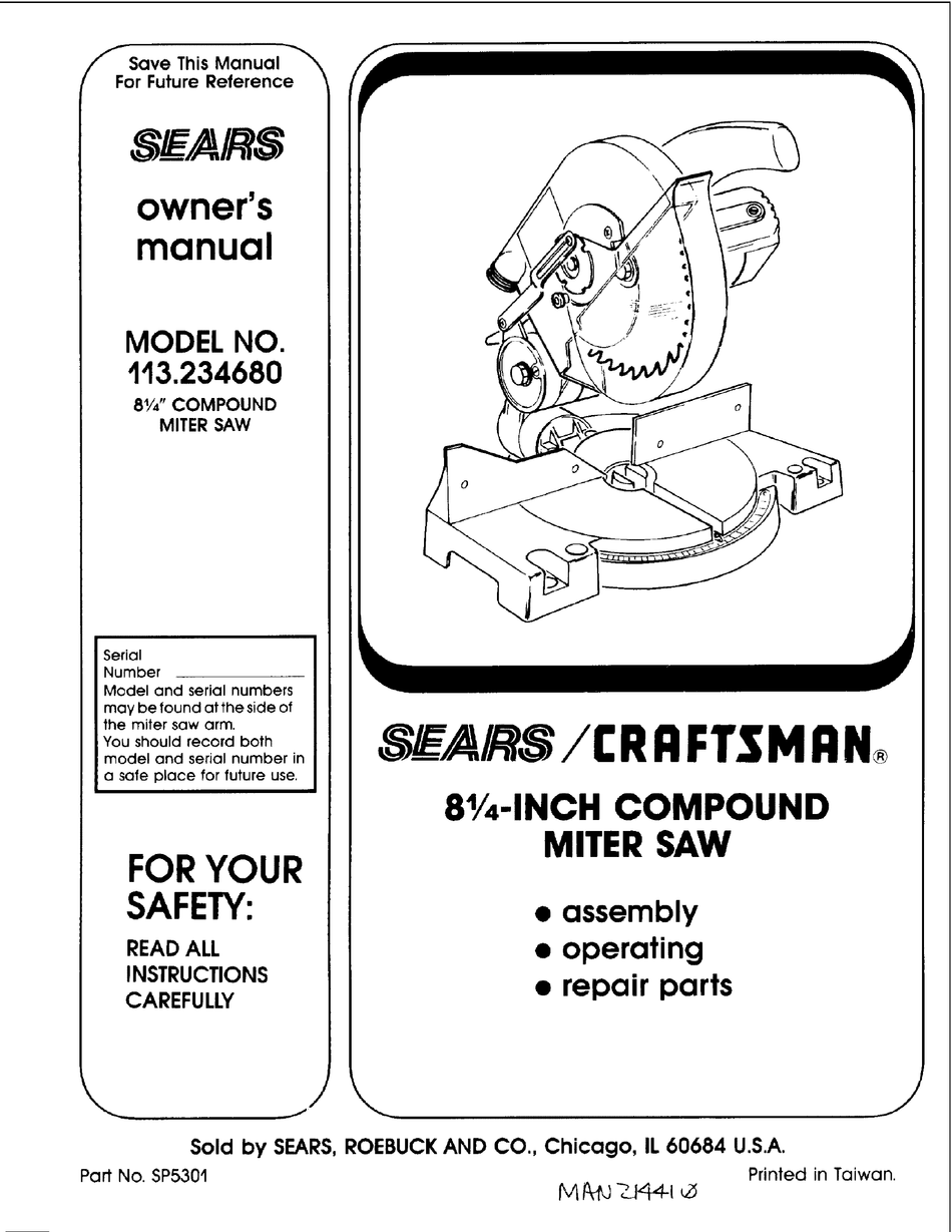 CRAFTSMAN 113.234680 OWNER'S MANUAL Pdf Download | ManualsLib