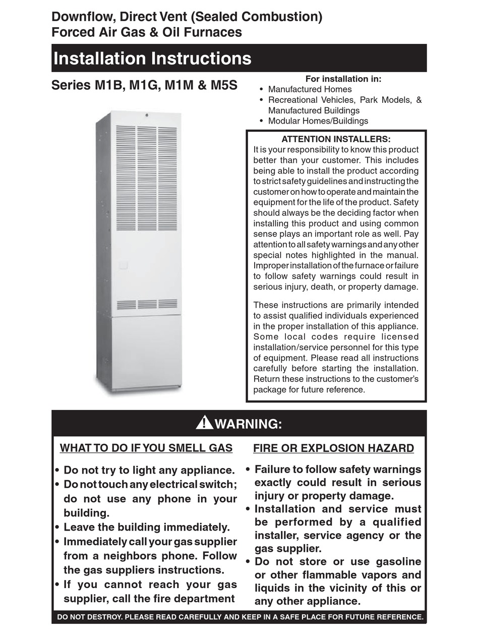 Nordyne M1b M1g M1m Installation Instructions Manual Pdf Download Manualslib