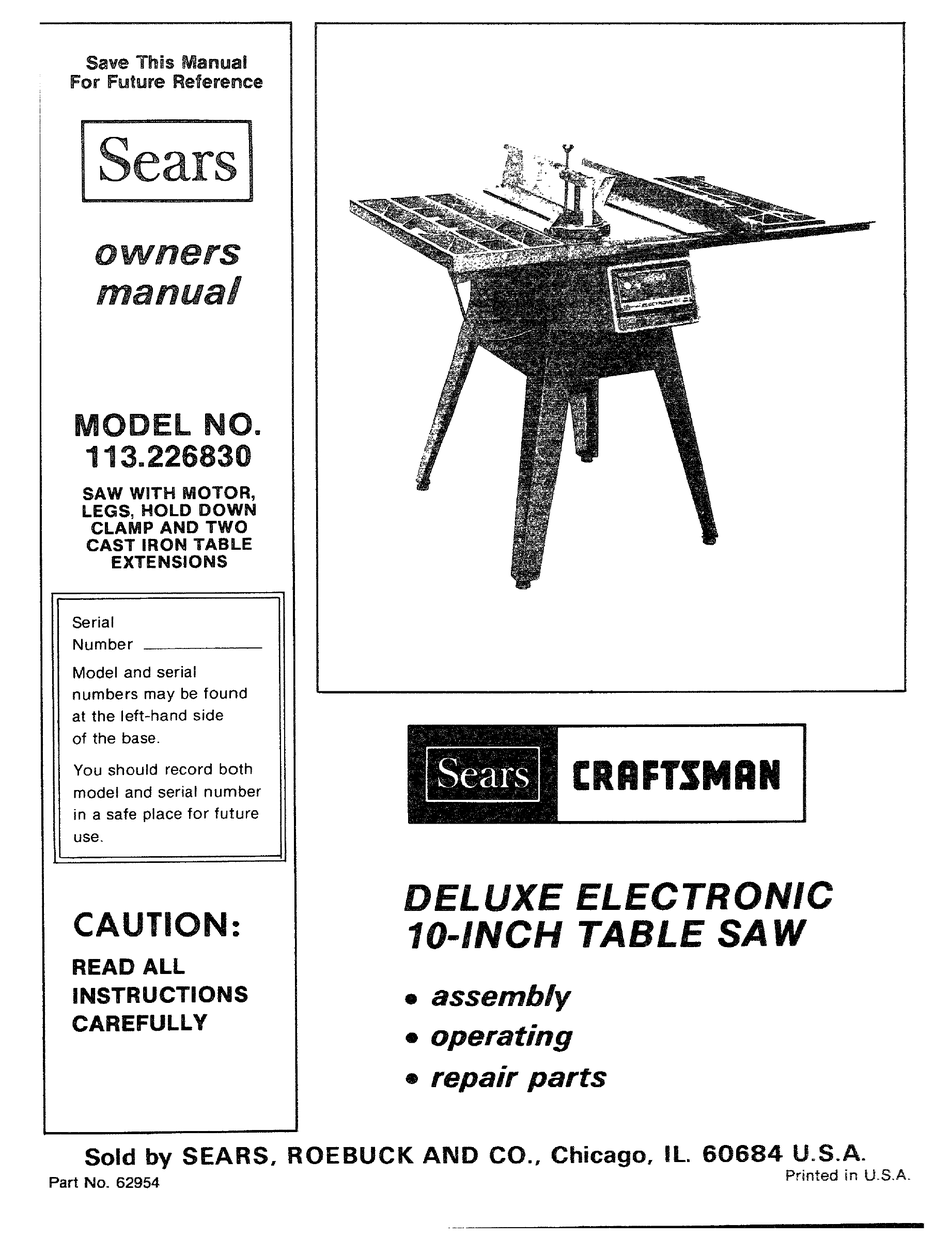 CRAFTSMAN 113.226830 OWNER'S MANUAL Pdf 