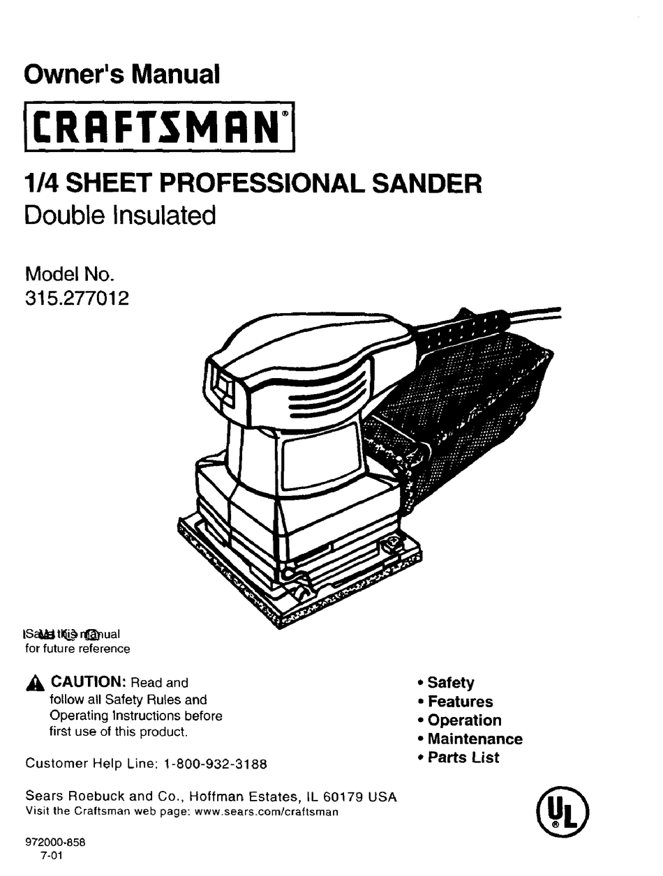 Craftsman 315 277012 Owner S Manual Pdf Download Manualslib