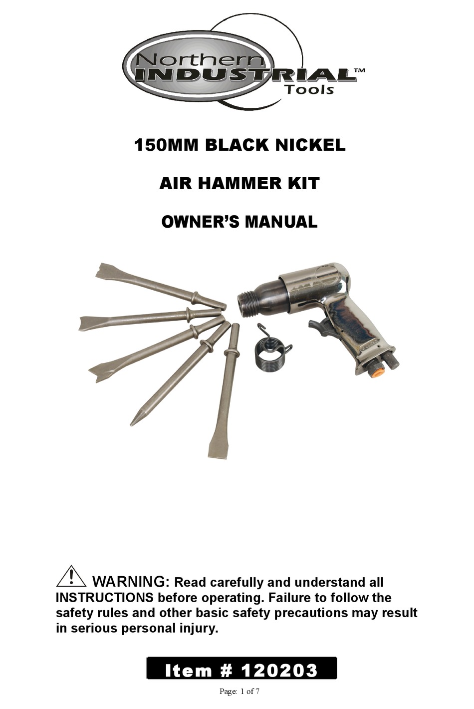 NORTHERN INDUSTRIAL TOOLS 120203 OWNER'S MANUAL Pdf Download ManualsLib
