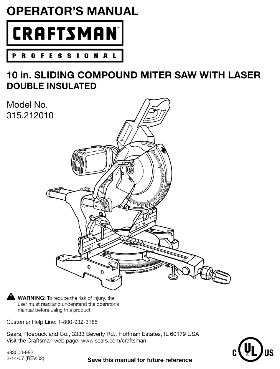 CRAFTSMAN 315.212010 OPERATOR'S MANUAL Pdf Download | ManualsLib