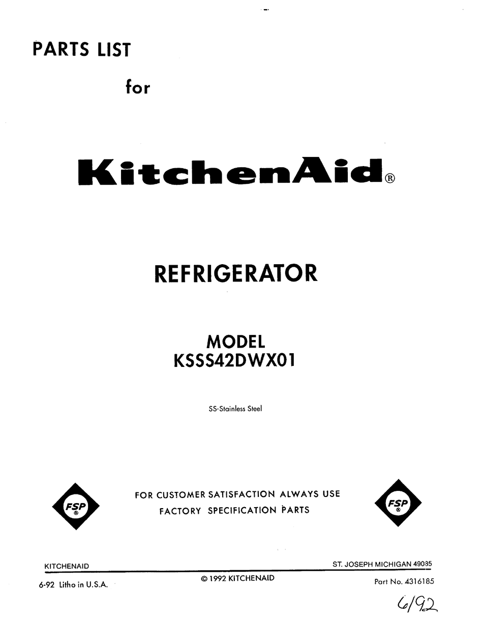 KITCHENAID KSSS42DWX01 PARTS LIST Pdf Download ManualsLib   Kitchenaid Ksss42dwx01 