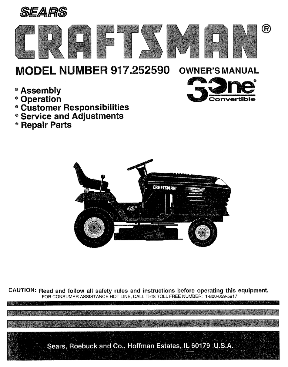 Craftsman 3one 917.252590 Owner's Manual Pdf Download 