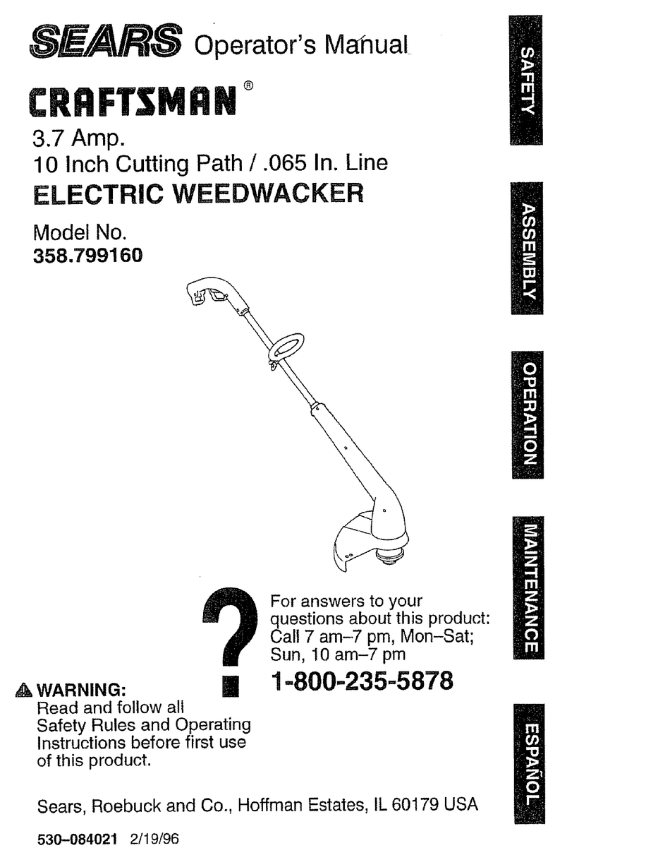 CRAFTSMAN WEEDWACKER 358.799160 OPERATOR